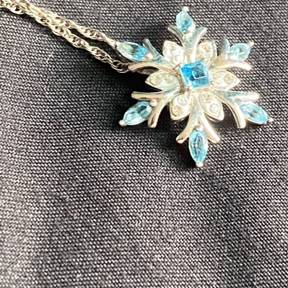 Diamond & Blue Sapphire Snowflake Necklace - Picture 3 of 8